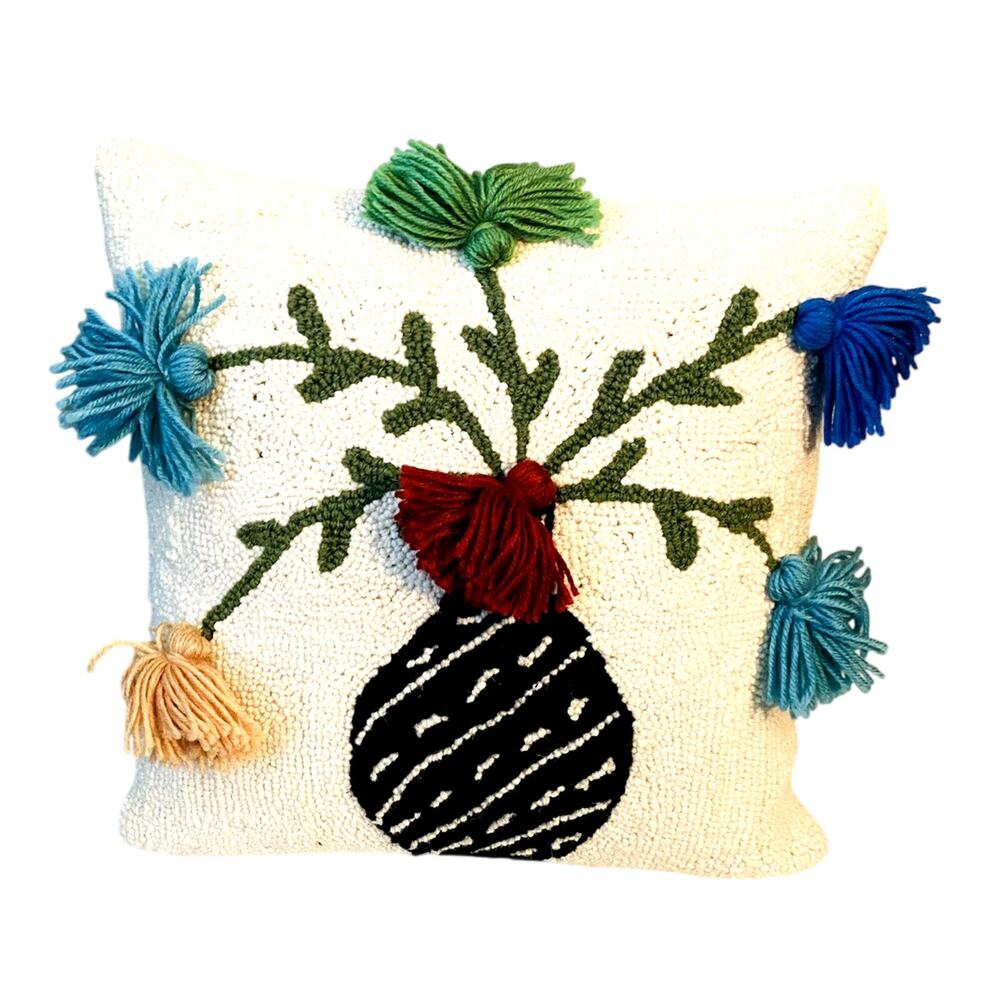 NWT Peking Handicraft Hook Pillow 15x15 Floral Vase Needlepoint Accent Cushion